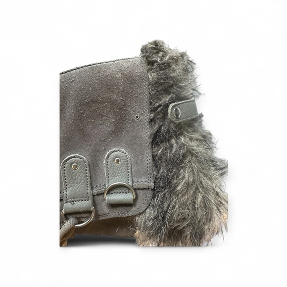 Sorel Charcoal and Black Winter Boots with Faux Fur - decorative button missing - Picture 4 of 7